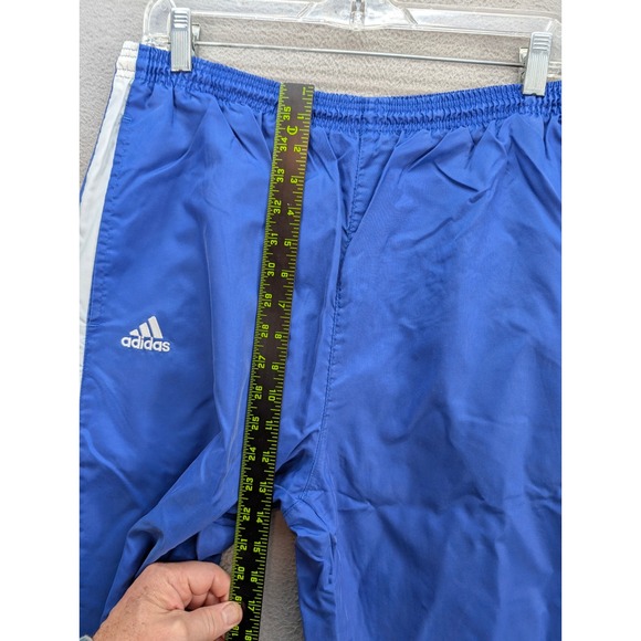 Adidas Track Pants Blue White Stripe Windbreaker Men's Size L Elastic Waist 90s - Picture 8 of 13
